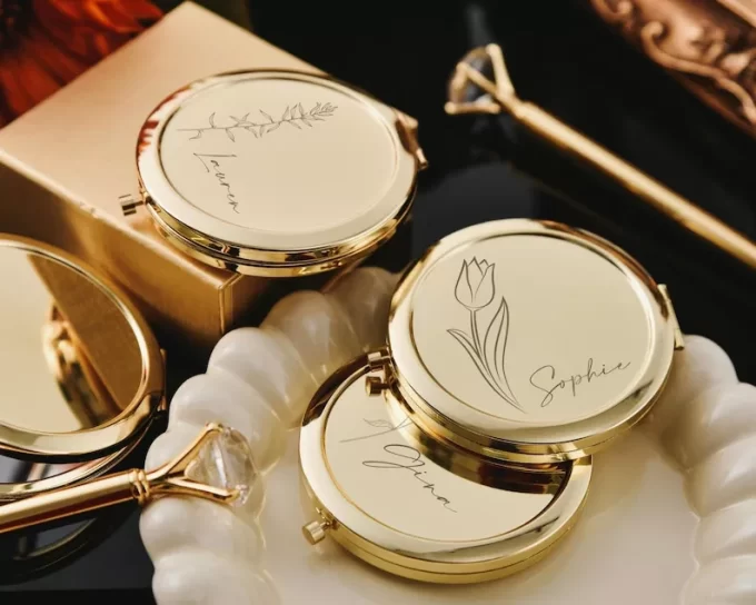 Engraved compact mirrors for bridesmaid gifts