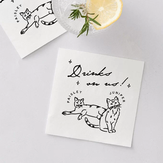 Drinks on us napkins