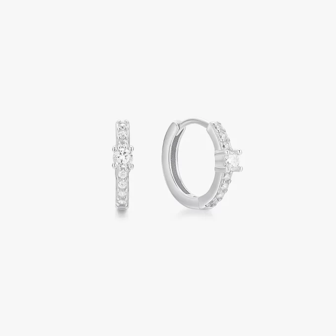 Silver huggie earrings with sparkle