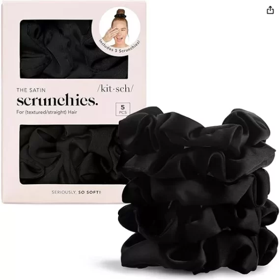 Black satin hair scrunchies for wedding bathroom baskets