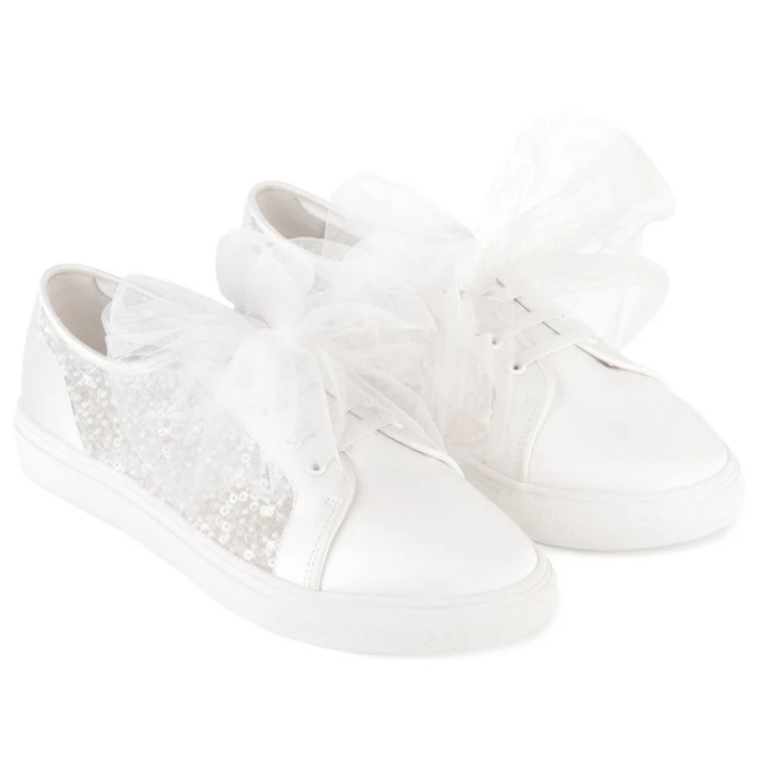 Lace sneakers with removable tulle bow