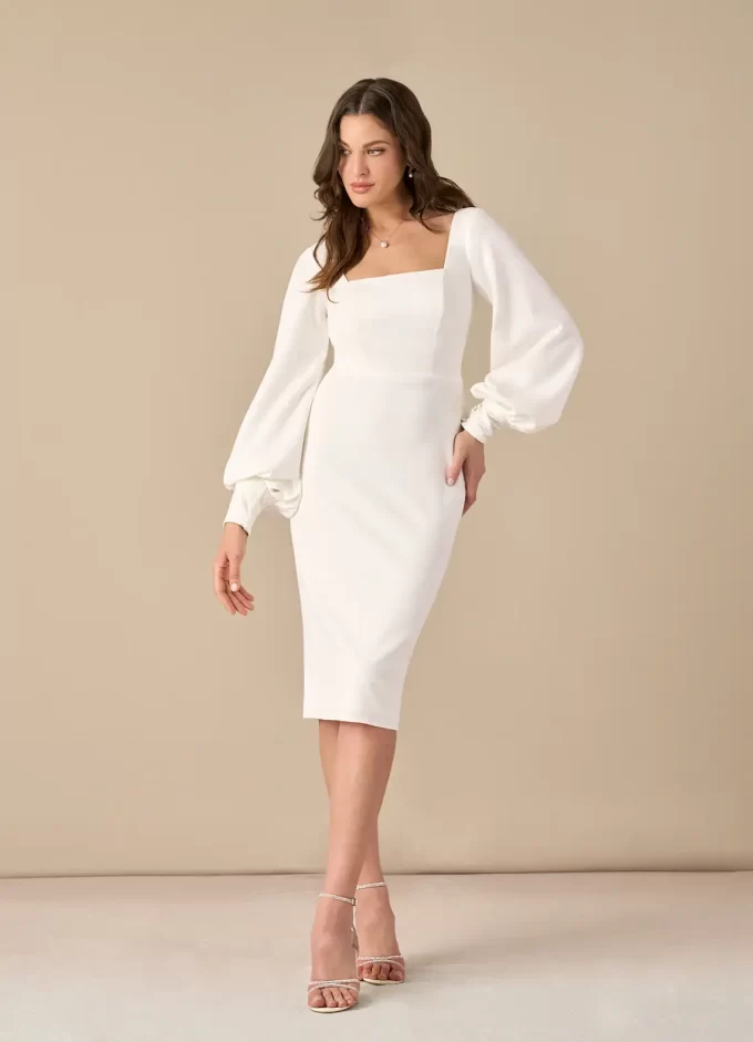 Crepe long sleeve sheath dress
