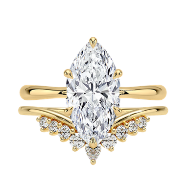 Marquise diamond engagement ring and matching diamond curved band