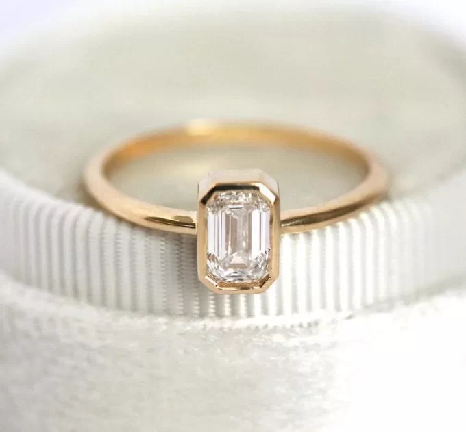 Minimalist emerald cut simple engagement ring