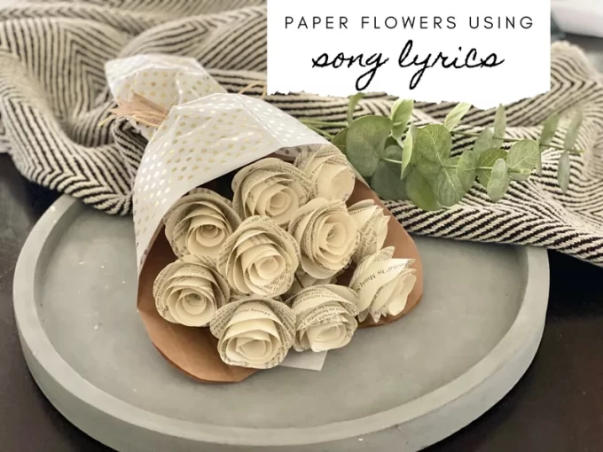 Paper flowers with song lyrics