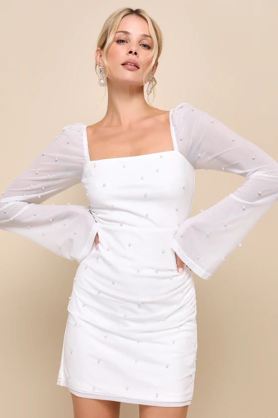Pearl long sleeve bridal event dress