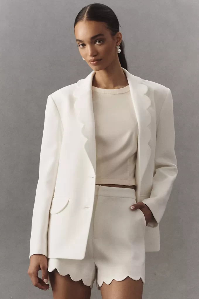 Bridal suit with scalloped blazer and shorts