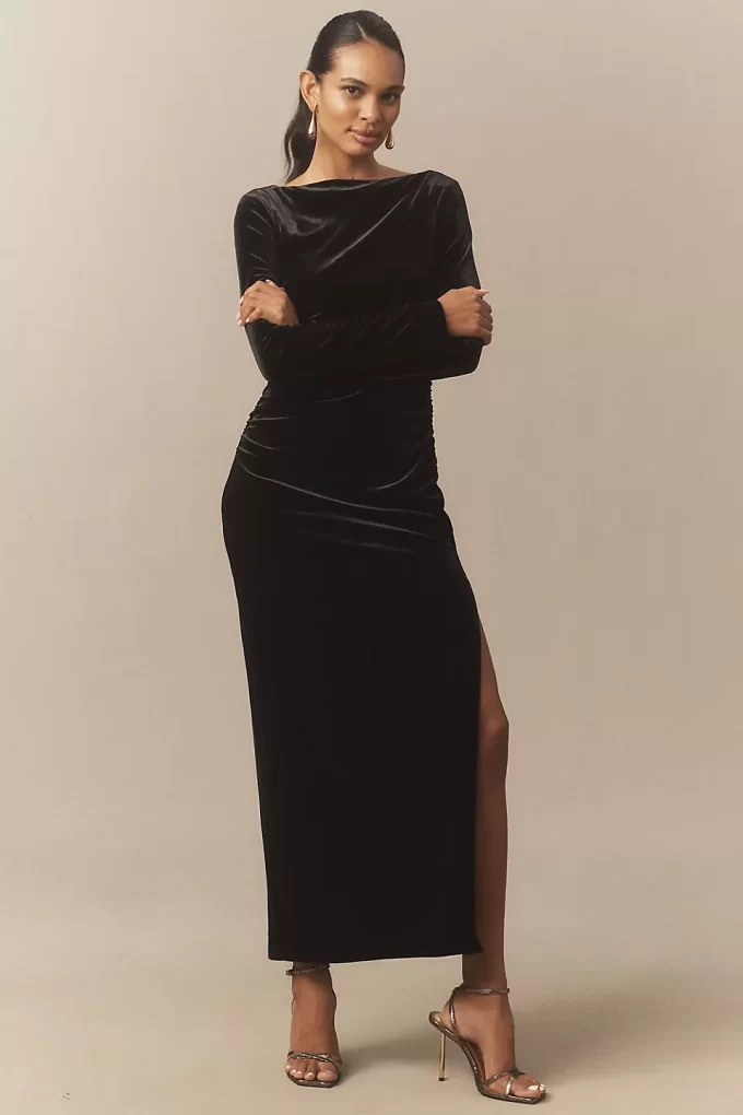 Velvet boat neck maxi