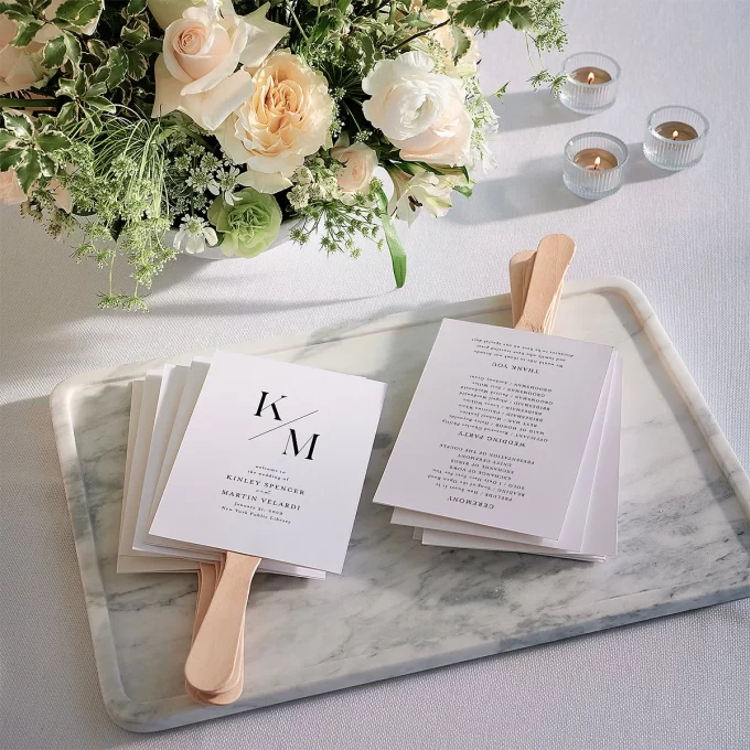 Programs for day of wedding ceremony with fan attachment
