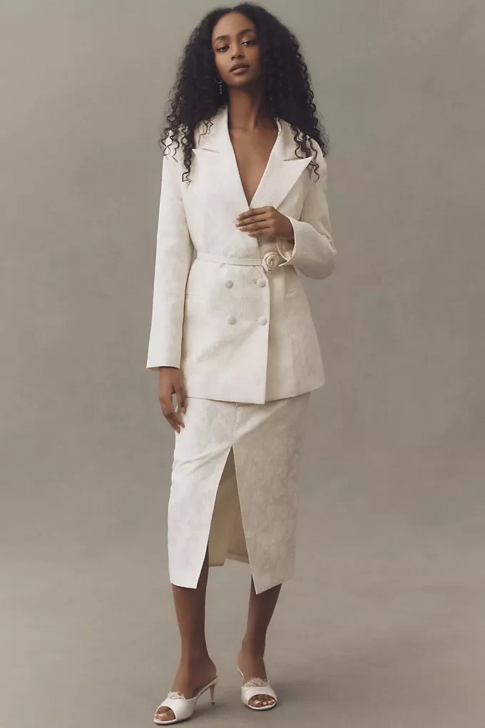 Jacquard bow and belt bridal suit