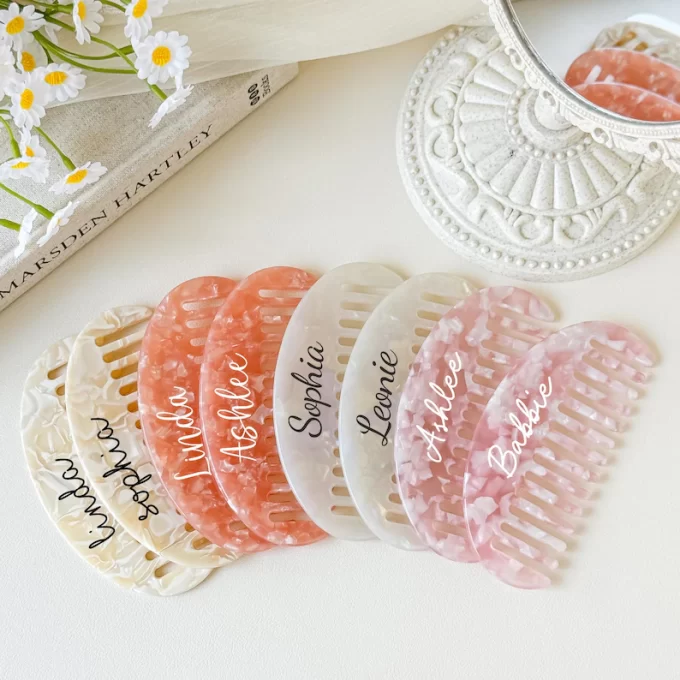 Acetate personalized bridesmaid travel comb