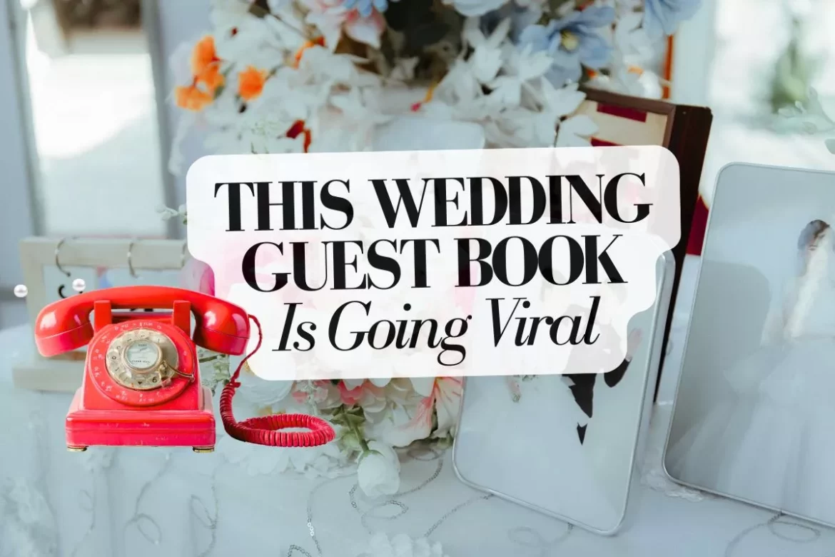 retro phone audio guest book wedding setup on reception table