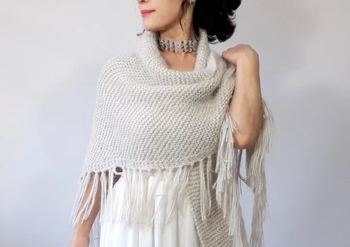 beige bridal wool shawl