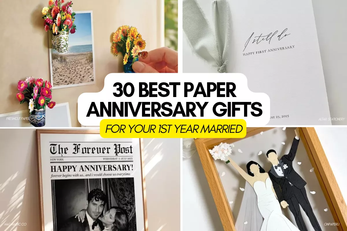 Paper anniversary gift ideas for a couple celebrating their first wedding anniversary
