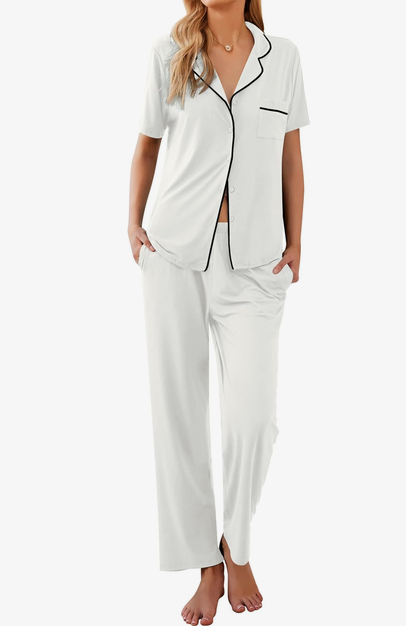 white bridal pajamas