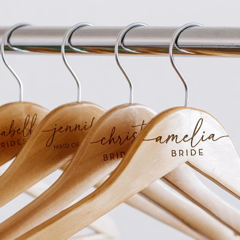 personalized bridal party dress hangers for wedding day bridesmaid gifts