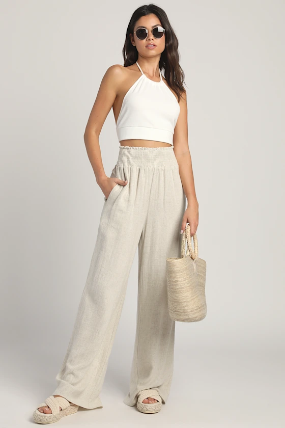 bridesmaid wide-leg pants and tank top getting-ready outfit
