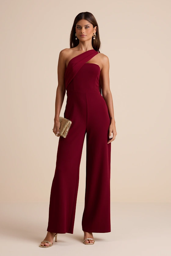 One shoulder jumpsuit with scarf