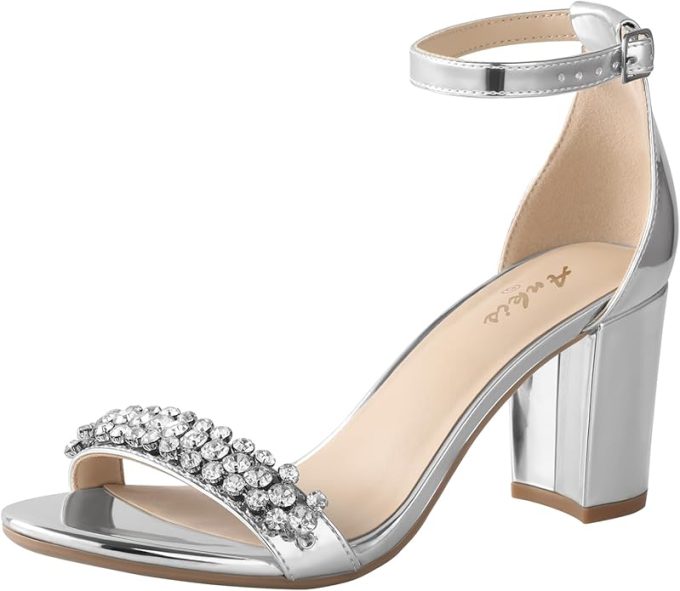 chunky heel rhinestone - comfortable wedding guest shoes
