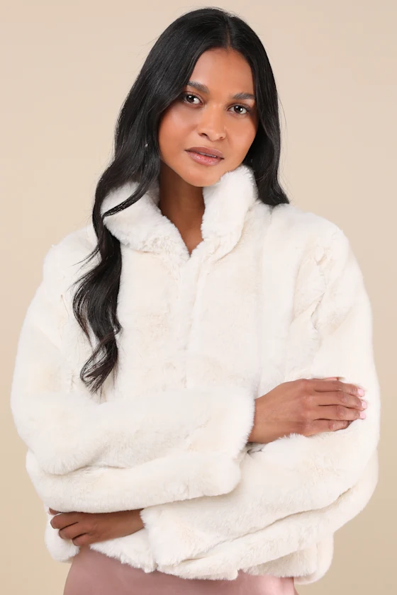 ivory faux fur cropped bridal jacket