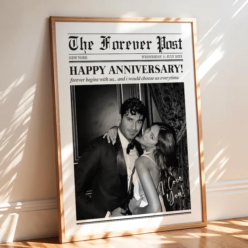 Custom anniversary newspaper print for paper anniversary gift