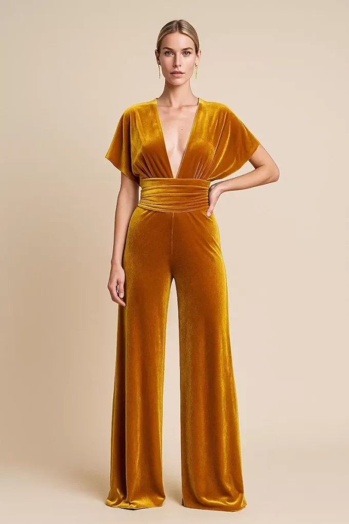 Velvet jumpsuit for bridesmaids to wear