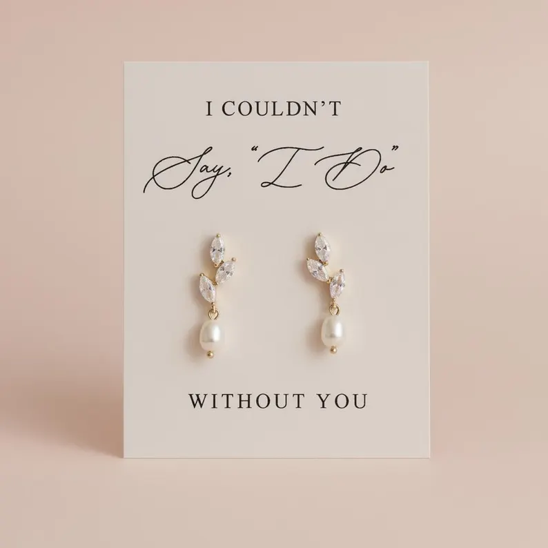 personalized bridesmaid earrings to be worn down the aisle on the wedding day