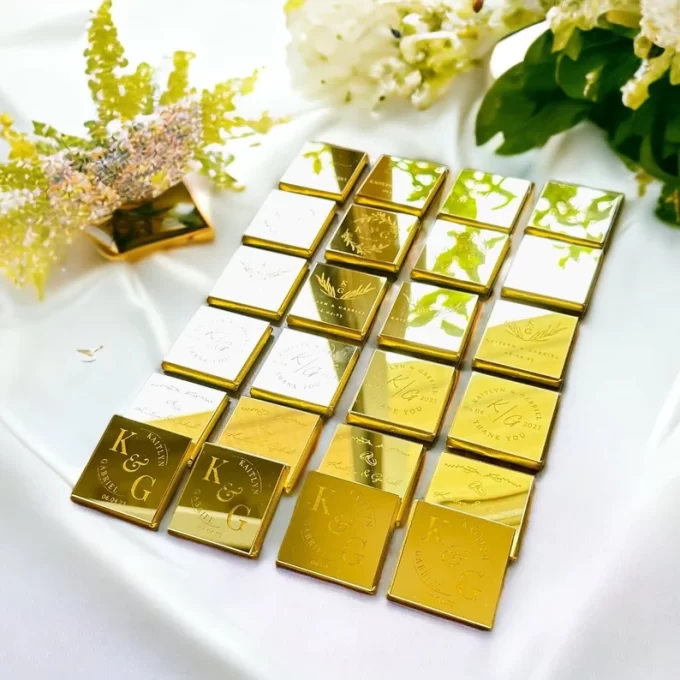 Gold foil wedding chocolate favors