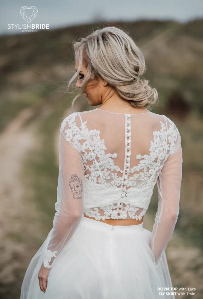 Long sleeve floral lace topper for the bride