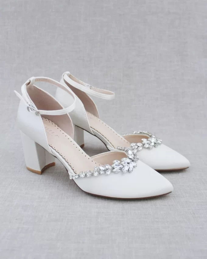 Marquise rhinestone embellished wedding shoes with block heel