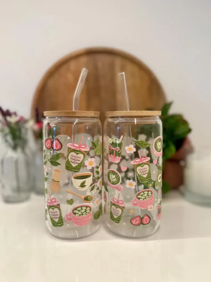 Cute matcha mugs with straw