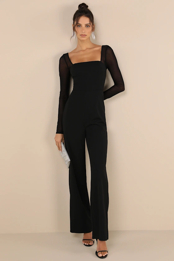 Mesh long sleeve jumpsuit