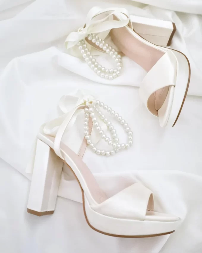pearl ankle bridal heels