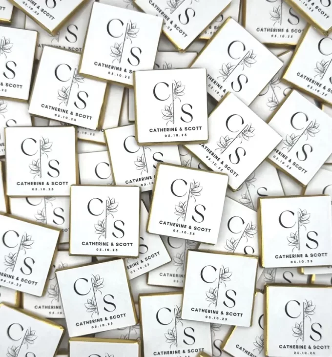Initial personalized chocolate squares individually wrapped favors