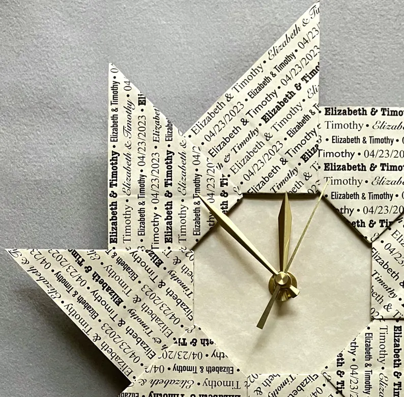 Personalized origami paper clock for paper anniversary gift