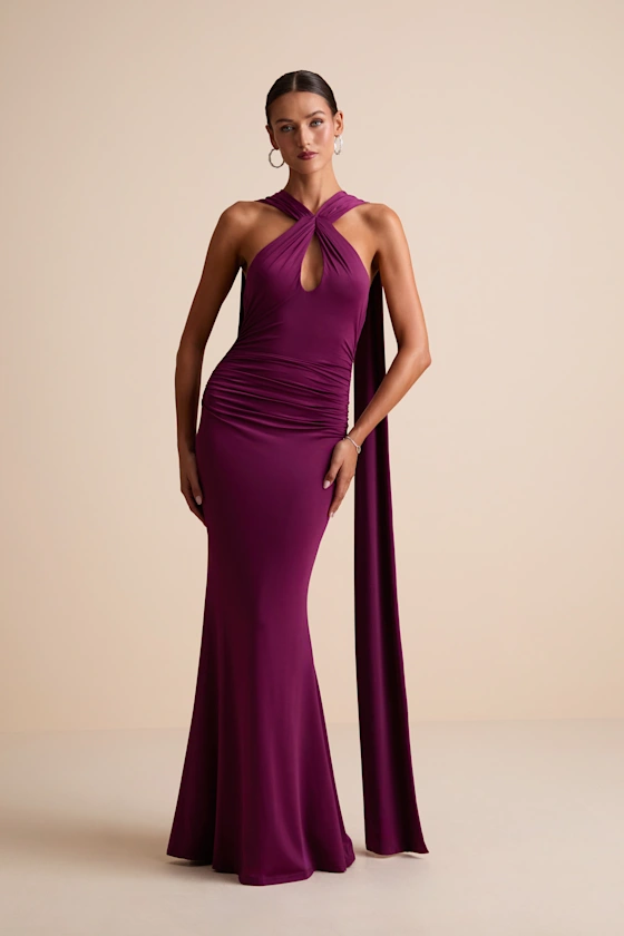halter plum dress