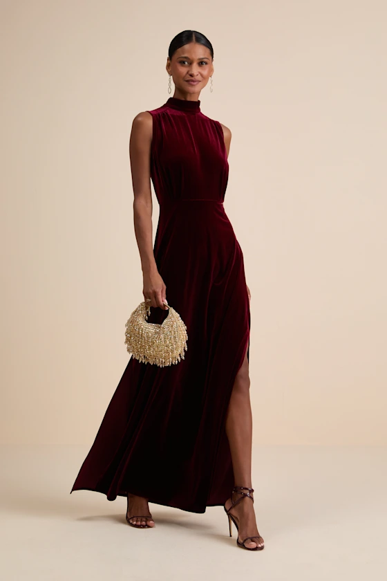 rich velvet red bridesmaid dress
