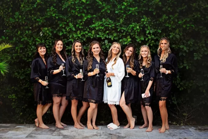 Satin lace bridal robes for bridesmaids getting ready