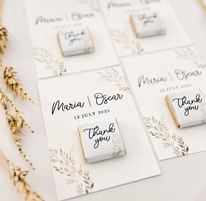 Thank you chocolates on a favor bag