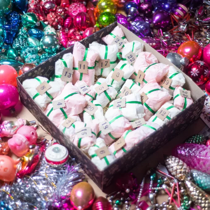 Vintage glass ornaments advent calendar