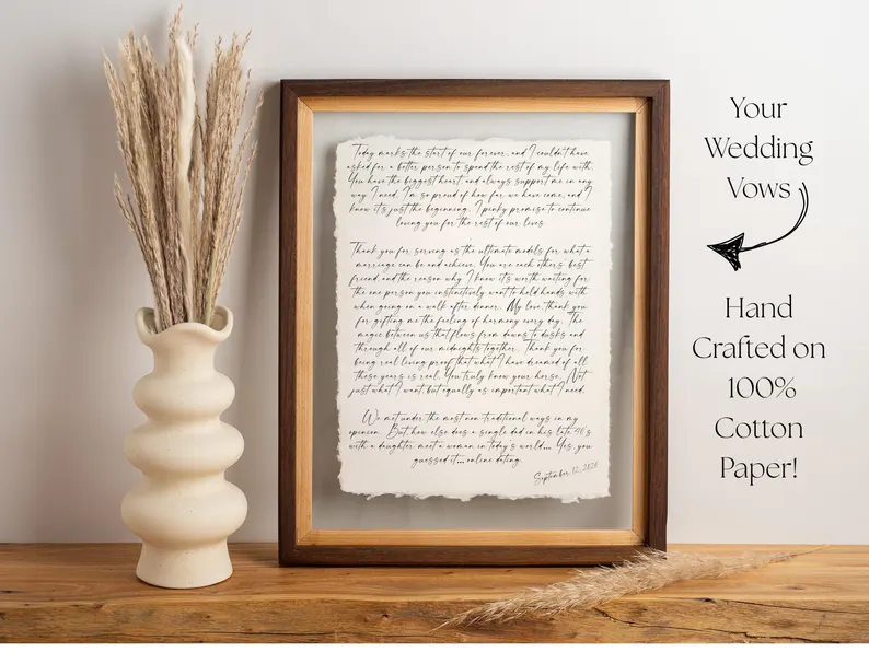 Wedding vows printed on paper anniversary gift
