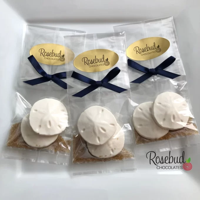 White chocolate sand dollar beach wedding favors