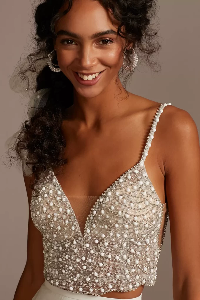 White embellished pearl top