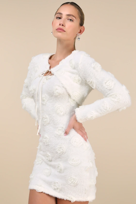 White rosette bridal long sleeve shrug