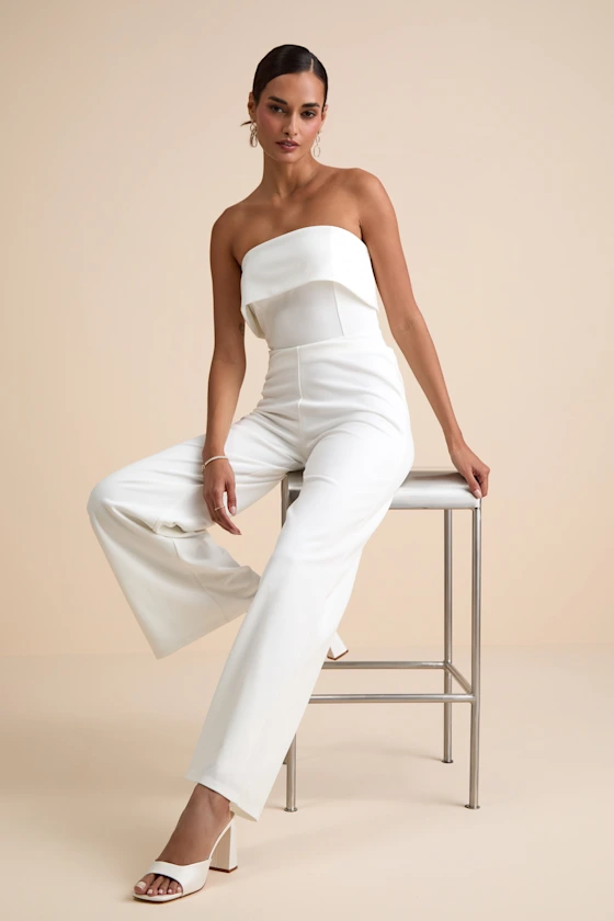 Strapless bridal jumpsuit in white
