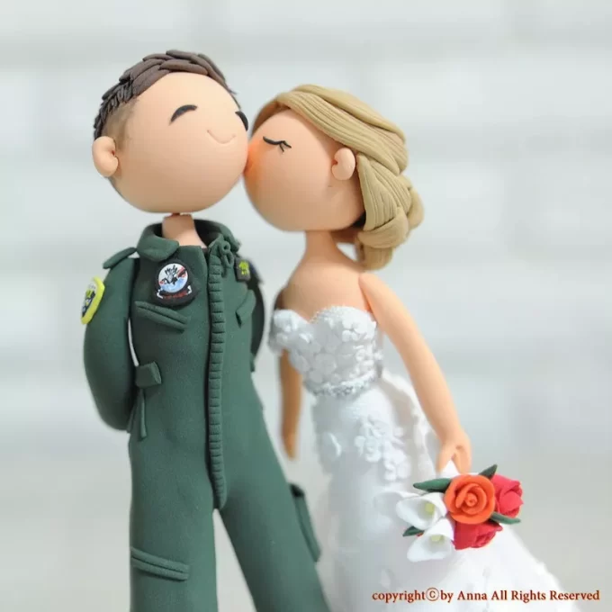 bride kissing groom figurine cake topper military