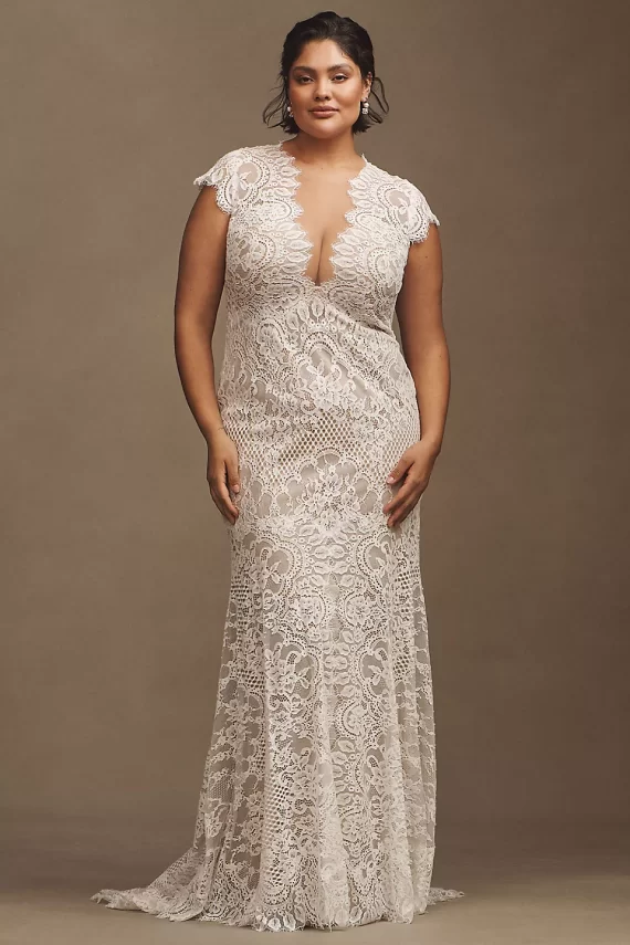 Lace cap sleeve wedding dress by Anthropologie
