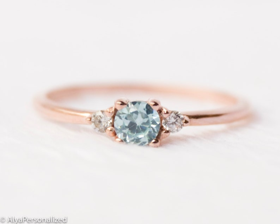 simple ring with aquamarine minimalist gemstone