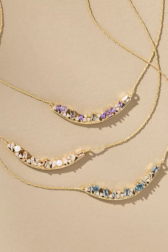Bar style necklace with birthstones