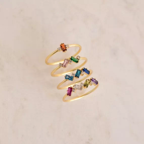 Custom baguette cut birthstone ring